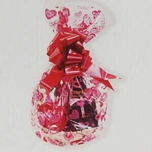 Valentines Day 5pc Cellophane Basket Bags With Pull Bow 2 Styles - 22"x25"x8"